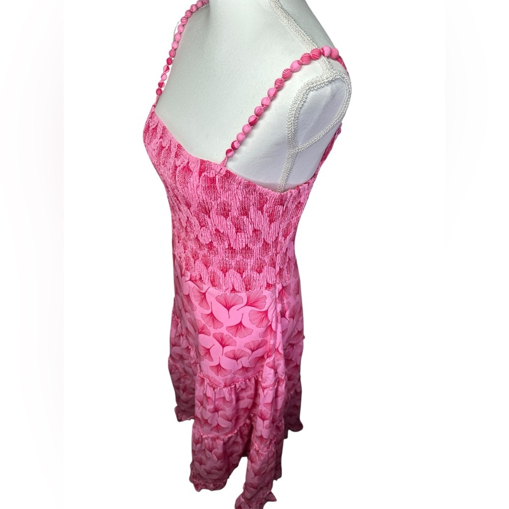Pink Floral Midi Dress with Smocked Bodice - Picture 8 of 16
